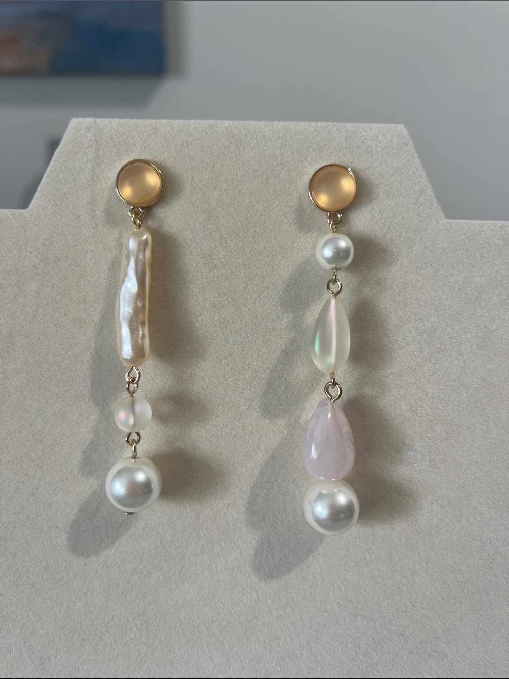 a new day Gold-Tone Mismatched Pearl & Pink Drop Earrings